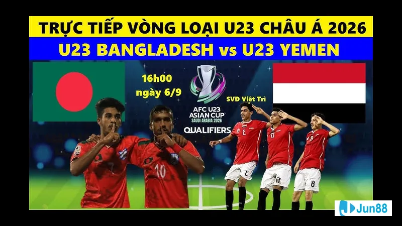 Cầu thủ U23 Bangladesh và U23 Yemen trên sân thi đấu Cầu thủ U23 Bangladesh vs Yemen trên sân thi đấu