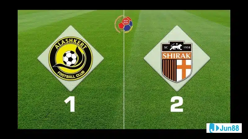 Cầu thủ của Alashkert đang lao vào phòng ngự của Shirak Gyumri trong trận đấu bóng đá